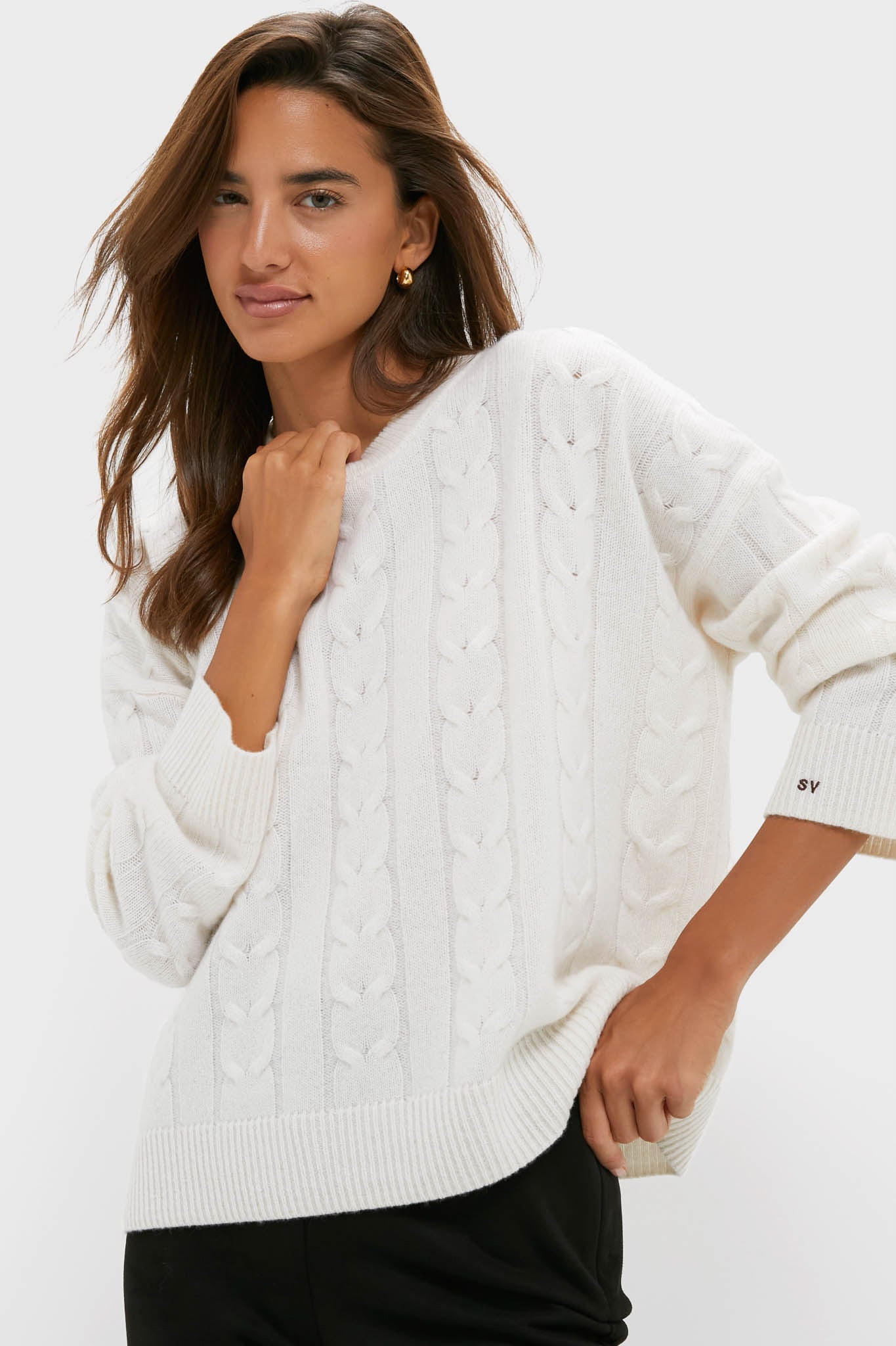 Ivory Cashmere Cable Knit Eloise Sweater