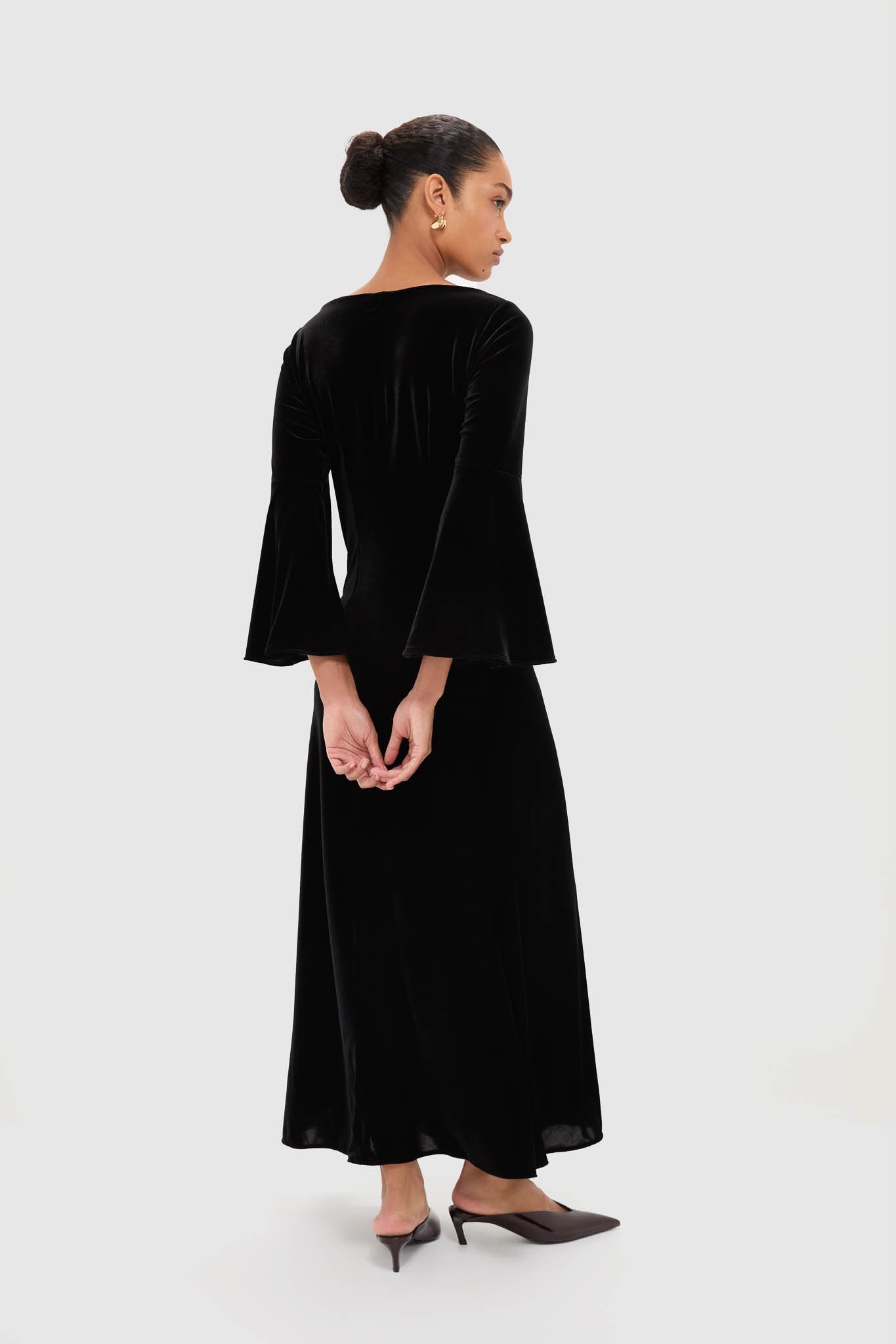 Accademia Black Velvet Bell Sleeve Catherine Maxi Dress