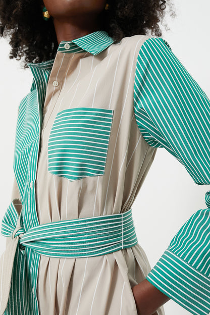 Tan and Green Striped Chessie Dress