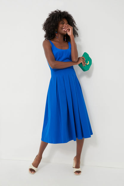 Stained Glass Blue Twill Scoop Neck Dress