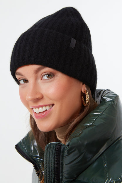Black Boiled Cashmere Chunky Knit Hat