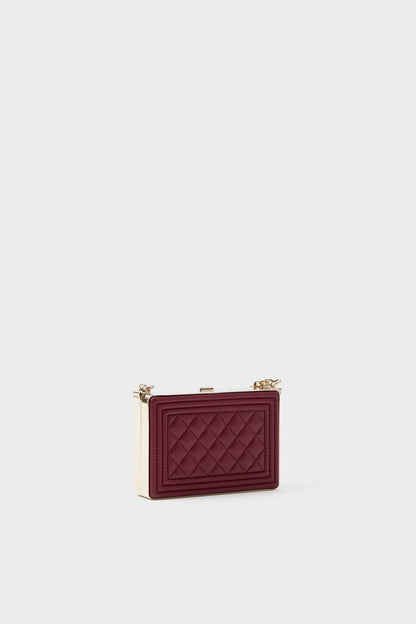 CHANEL Red Sheepskin Leather Boy Minaudiere