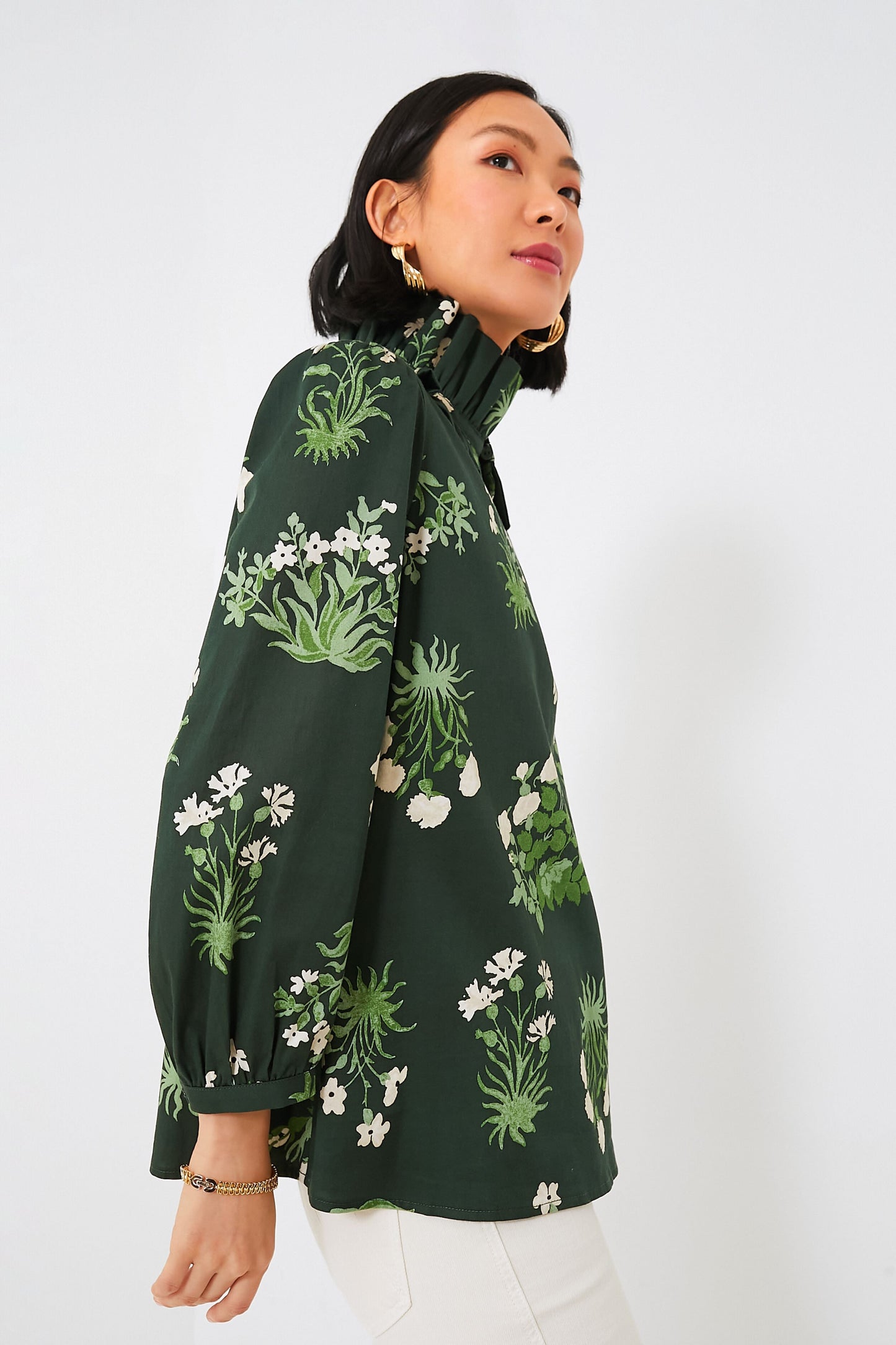Viridian Stamped Bouquets Bouvier Blouse