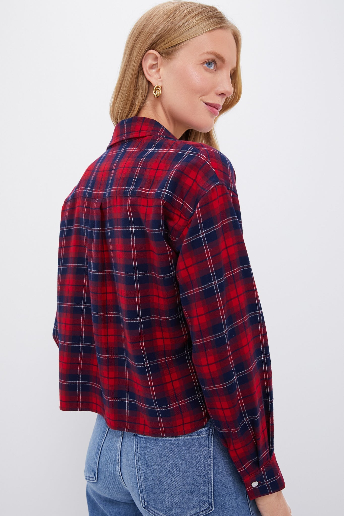 Red Plaid Flannel Cropped Jasper Button Down