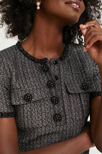 Black Metallic Boucle Mini Dress