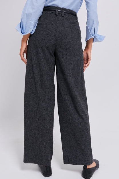 Charcoal Herringbone High Waisted Wide Leg Trouser