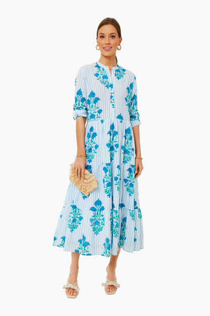 Jaipur Blue Stripe Mandarin Dress