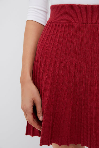 Red Knit Pleated Saylor Skirt