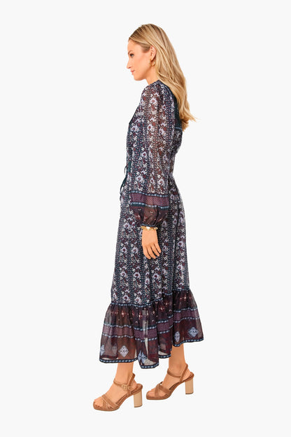 Berry Nadine Border Long Sleeve Tiered Dress