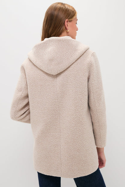 Almond Hooded Double Breasted Boucle Jacket