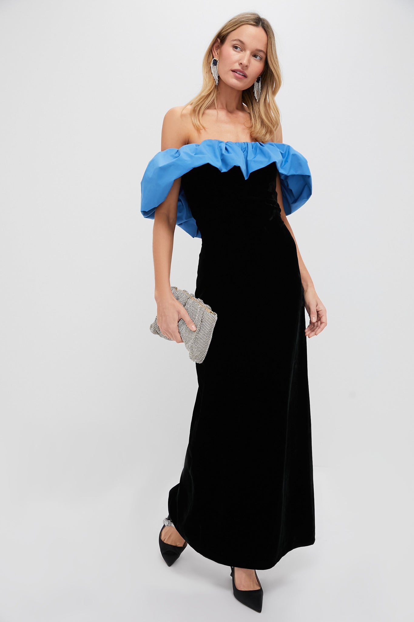Zanzibar Blue and Black Velvet Artemis Dress