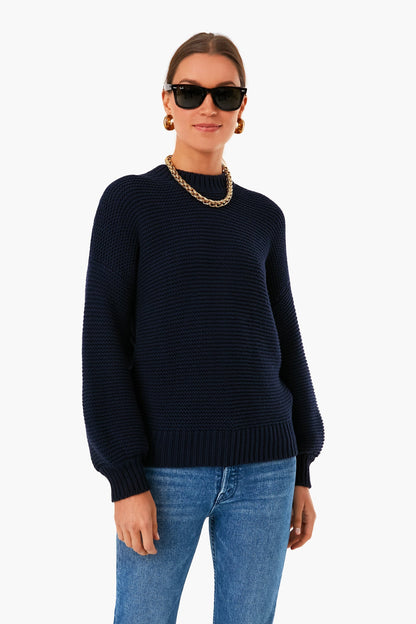 Dark Navy Button Back Crewneck Sweater