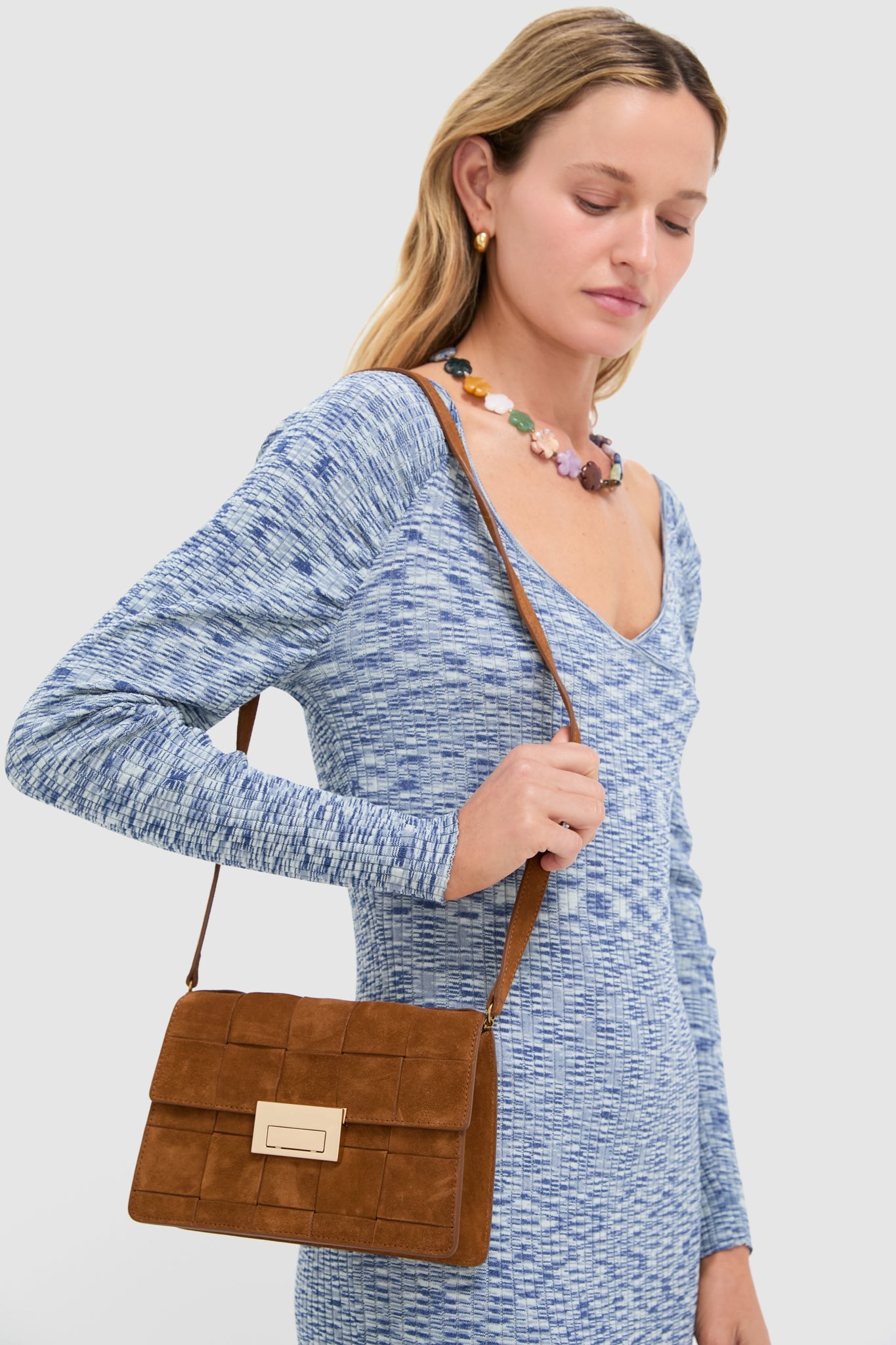 Woven Cacao Suede Delphine Crossbody Bag