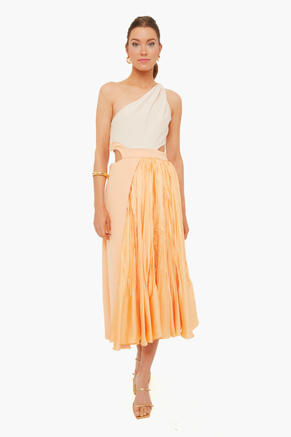 Almond Melon Angel One Shoulder Midi Dress