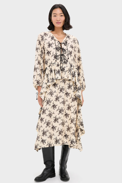 Cream Joan Print Tie Front Midi Dress