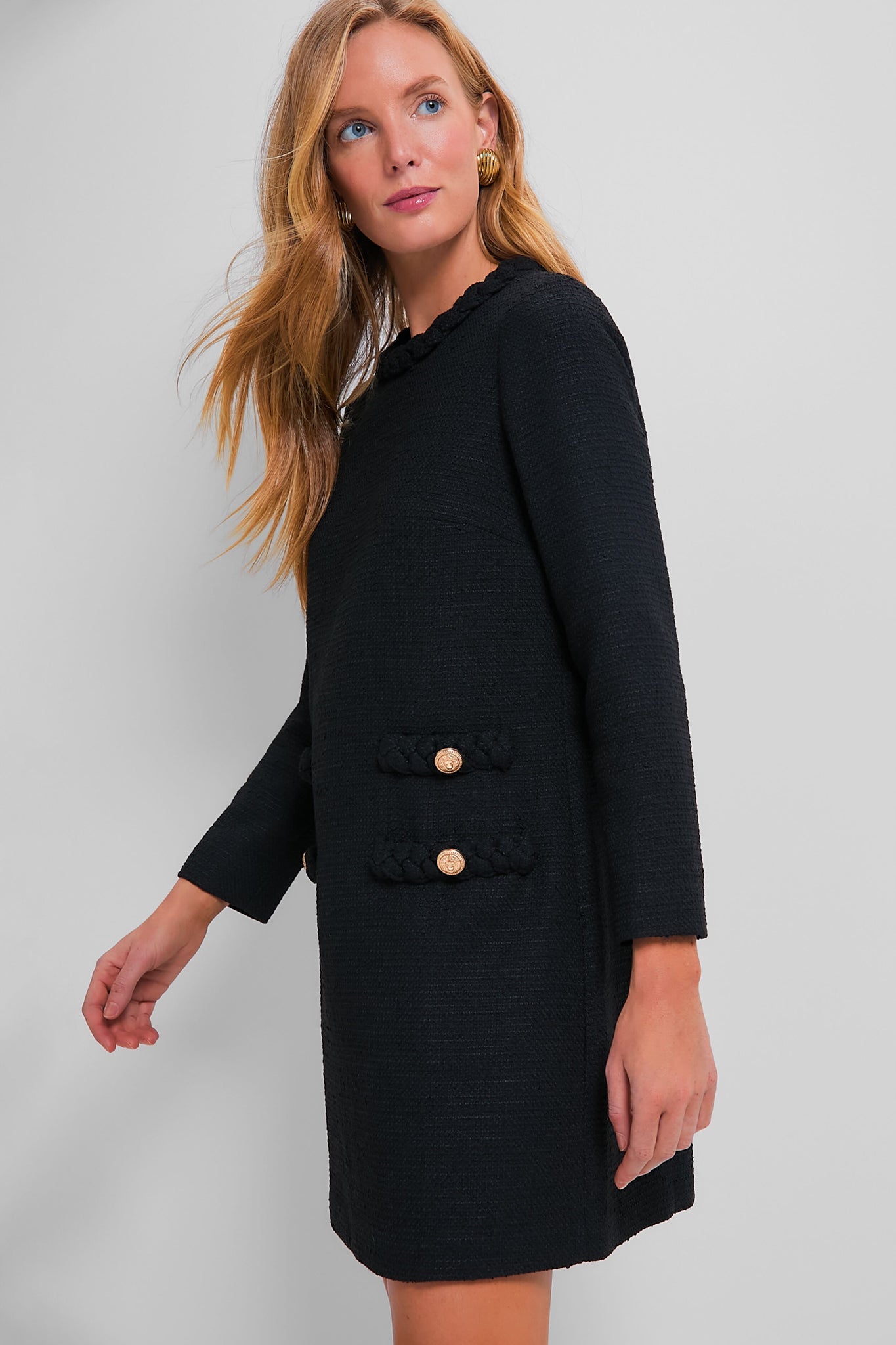 Black Tweed Long Sleeve Jackie Dress