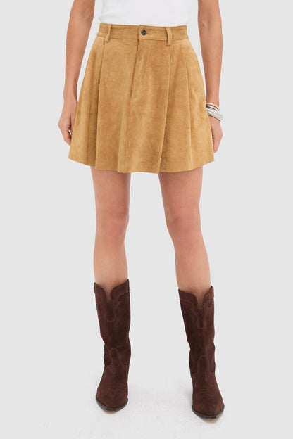 Gold Dust Cow Roughout Suede Leather Skin Mini A-Line Skirt