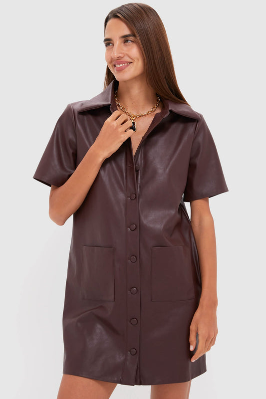 Merlot Leather Violetta Shirt Dress