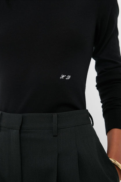 Black Cashmere Silk Long Sleeve Katie Tee