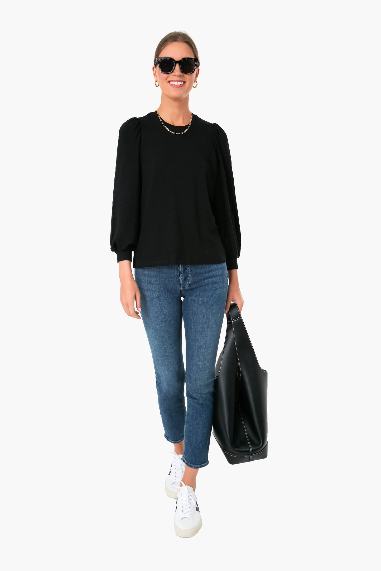 Black Lexi Rib Puff Sleeve Top